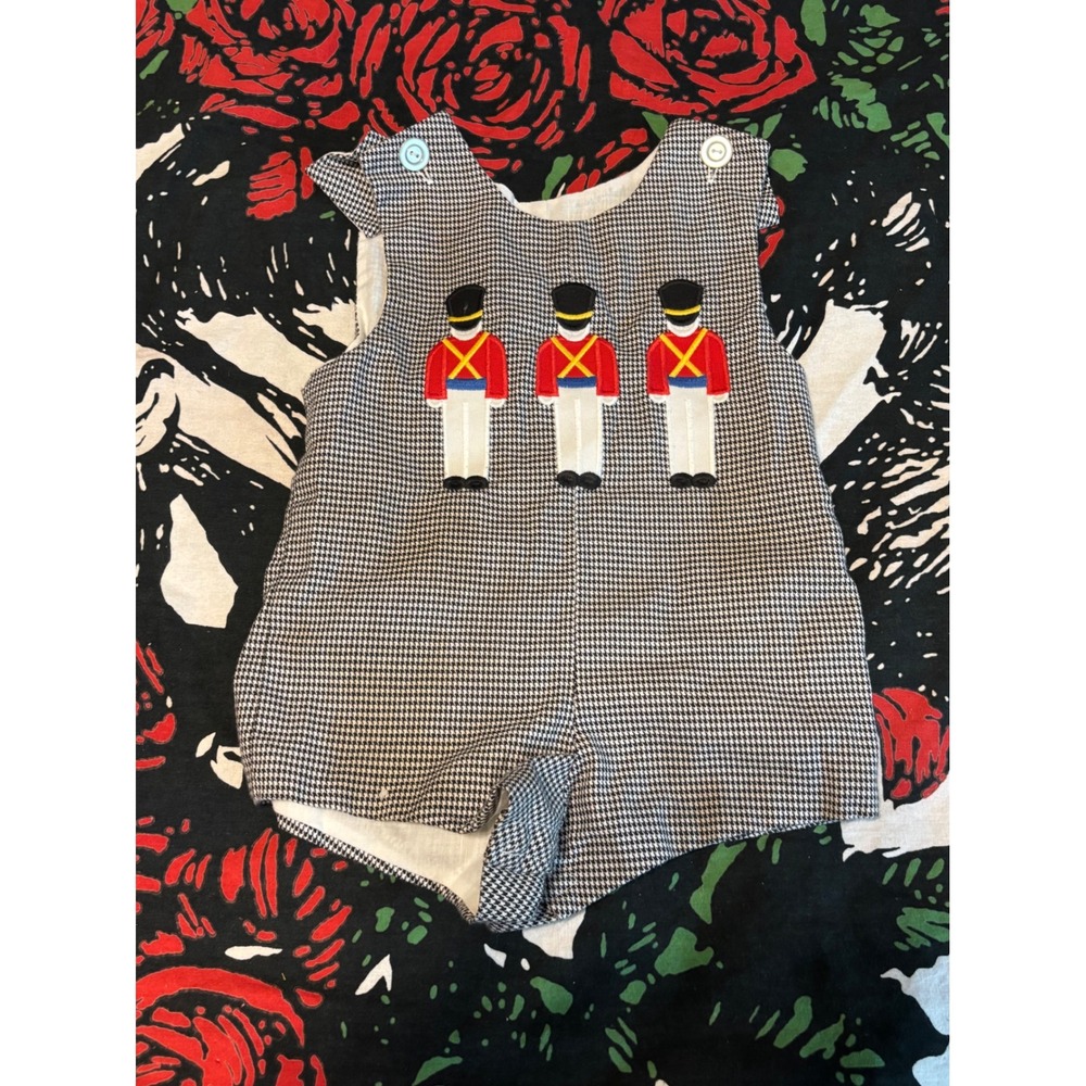 Kellys Kids Vintage Toy Soldier Houndstooth Romper Black White Size 2 USA Made
